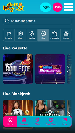 Crupier en vivo móvil de Slots Kingdom Casino