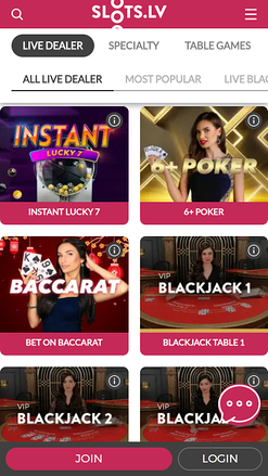 Croupier en direct mobile de Slots.lv Casino