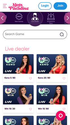 Croupier en direct mobile de Slots Paradise Casino