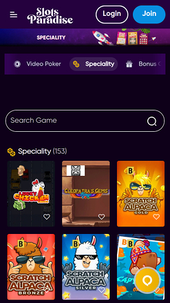 Jeux spécialisés mobiles de Slots Paradise Casino