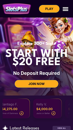 Page d'accueil mobile de Slots Plus Casino