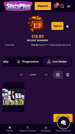 Casino mobile Slots Plus avec croupier en direct