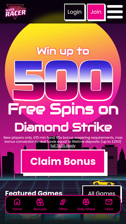 Page d'accueil mobile de Slots Racer Casino