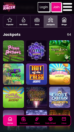 Jackpot mobile de Slots Racer Casino