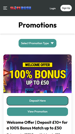Promotions mobiles du casino Slots Rush