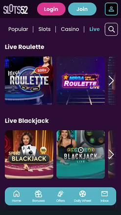Slots52 Casino Mobile Live Dealer