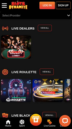 Capture d'écran mobile de la page en direct du casino SlotsDynamite