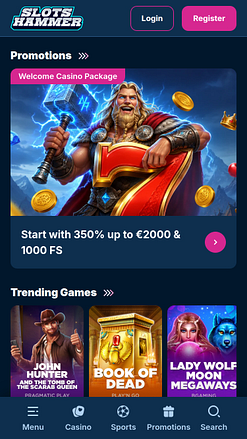 Page d'accueil mobile du casino SlotsHammer