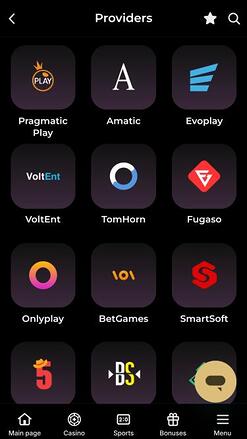 Page mobile des développeurs de jeux de casino SlotStake