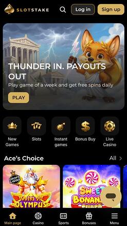 Page d'accueil mobile du casino SlotStake