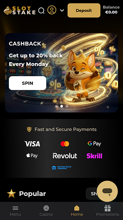 SlotStake Casino Mobile Homepage