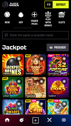 Jackpot mobile du casino SlotsVader