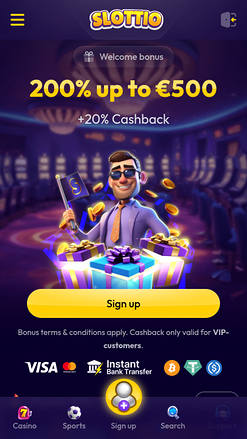 Página de inicio móvil de Slottio Casino