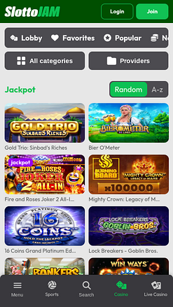 Jackpot mobile du casino SlottoJam