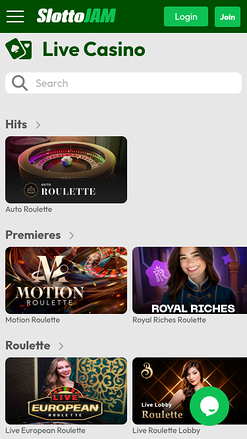 Croupier en direct mobile de SlottoJam Casino