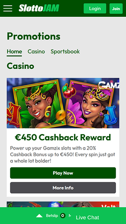 Promotions mobiles de SlottoJam Casino