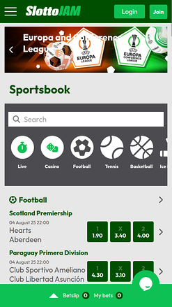 Sports mobiles de SlottoJam Casino