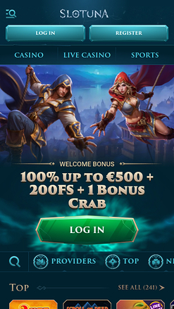 Page d'accueil mobile de Slotuna Casino