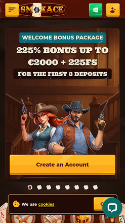 Page d'accueil mobile de SmokAce Casino