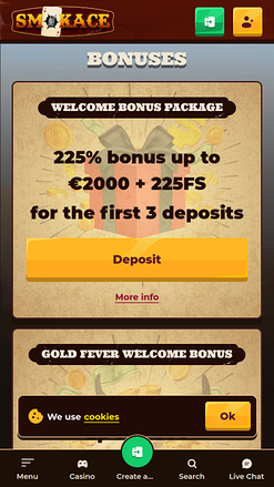 Promotions mobiles de SmokAce Casino