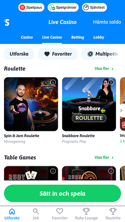 Croupier en direct mobile de Snabbare Casino