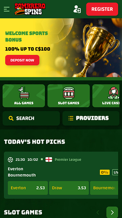 Sombrero Spins Casino Mobile Homepage