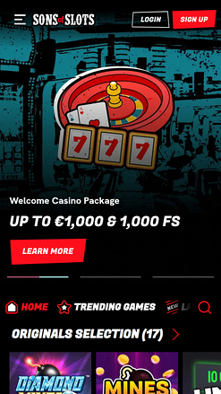 Page d'accueil mobile de Sons of Slots Casino