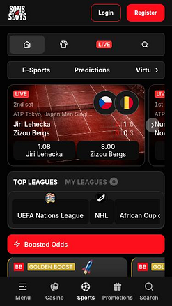 Sports sur mobile de Sons of Slots Casino
