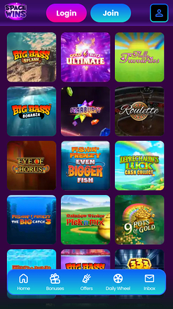 Juegos móviles de Space Wins Casino