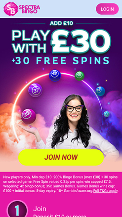 Spectra Bingo Casino mobile Startseite