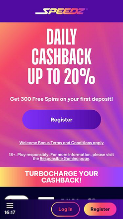 Speedz Casino mobile homepage