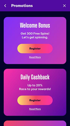 Speedz Casino promotions mobile page