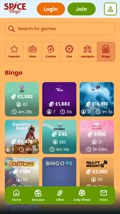 Bingo mobile di Spice Bingo Casino