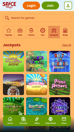 Jackpot mobile di Spice Bingo Casino