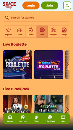 Live dealer mobile di Spice Bingo Casino