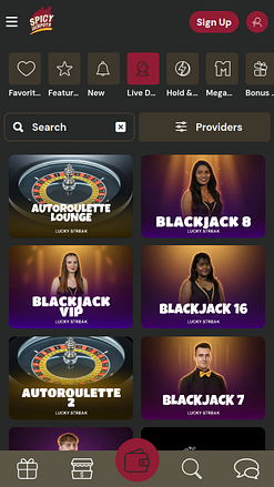 SpicyJackpots Casino Mobile Live Dealer