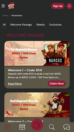 SpicyJackpots Casino Mobile Promotions