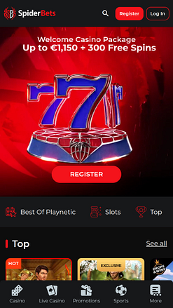 SpiderBets Casino Mobile Homepage