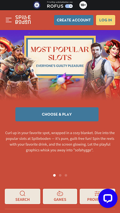 Page d’accueil mobile de Spilleboden Casino