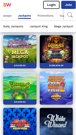 Jackpot mobile de Spin and Win Casino