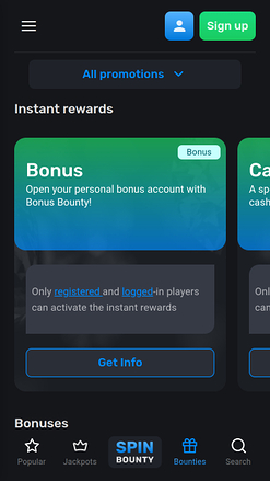 Promotions mobiles de SpinBounty Casino