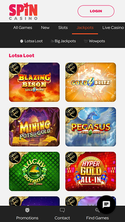 Jackpot mobile di Spin Casino
