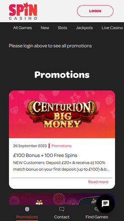 Promozioni mobile di Spin Casino