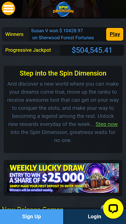 Jackpot mobile de Spin Dimension Casino