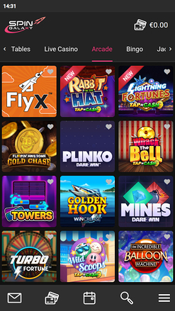 Arcade mobile di Spin Galaxy Casino