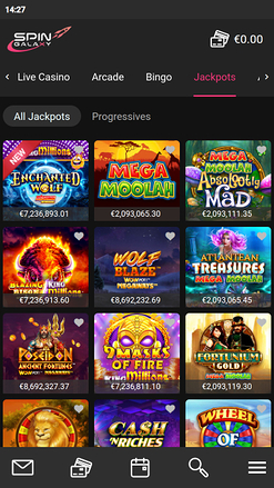 Jackpot mobile di Spin Galaxy Casino