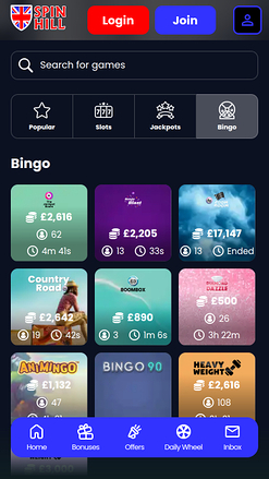 Bingo mobile de Spin Hill Casino