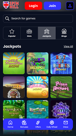 Jackpot mobile de Spin Hill Casino