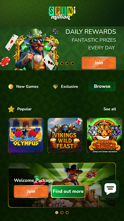 Página de inicio móvil del casino Spin Million