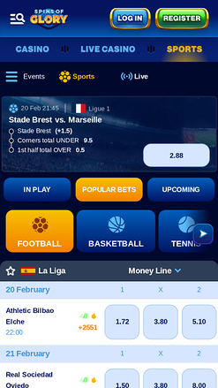 Sports mobiles du casino Spin Of Glory